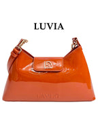 Brown trendy PU leather woman glossy handbag with gold hardware LUVIA collection of LAVI.G Brand in Malaysia.